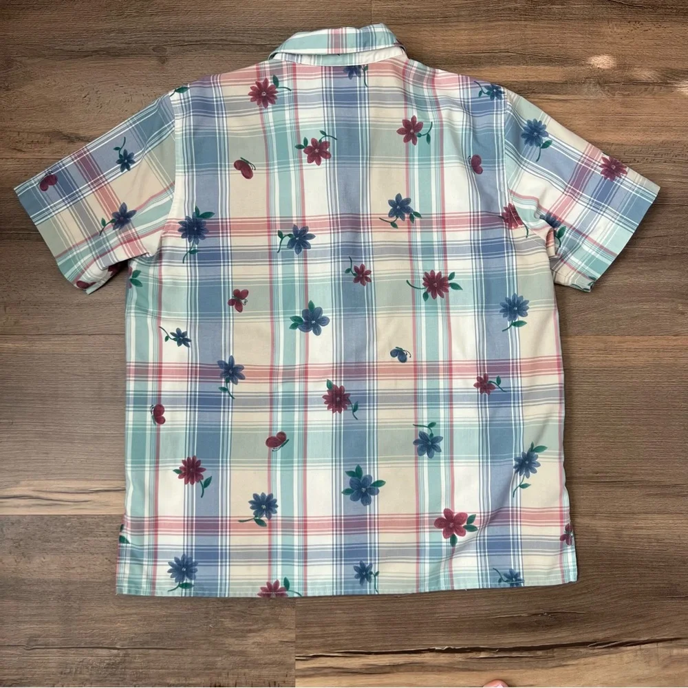 Vintage Alfred Dunner Women's Plaid and Floral Short Sleeve Button Down Size 12P - Picture 7 of 7